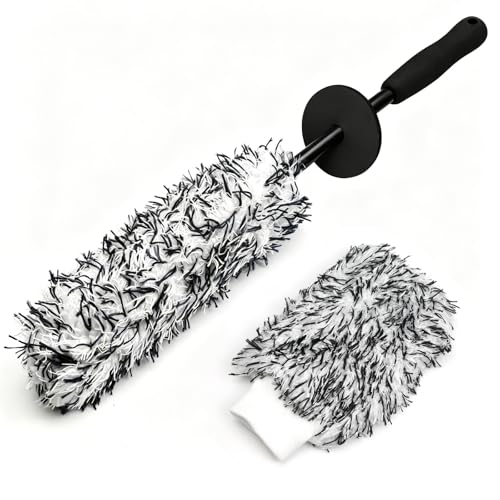 Wuyaoyao 2PCS Microfiber Wheel Brush Set, Car Wheel Cleaning Brush with Car Wash Mitt, Soft Rim Cleaner Wash Brushes, Non Scratch & Highly Water Absorption, Automotive Cleaning Supplies (Black, 2 PCS) - color: Black, 2 PCS