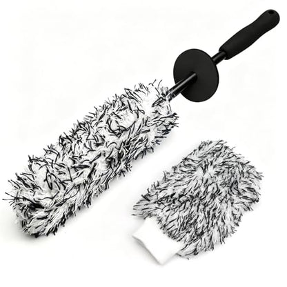 Wuyaoyao 2PCS Microfiber Wheel Brush Set, Car Wheel Cleaning Brush with Car Wash Mitt, Soft Rim Cleaner Wash Brushes, Non Scratch & Highly Water Absorption, Automotive Cleaning Supplies (Black, 2 PCS) - color: Black, 2 PCS