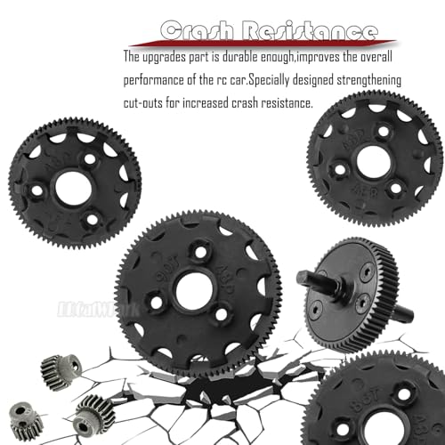 RC 48P Spur Gear (76T 83T 86T 90T) Upgrades Part for 1/10 Slash/Rustler/Stampede/Bandit 2WD (VXL),w/Slipper Clutch & Transmission Gear & Slipper Rebuild Kit & Pressure Plate,Titanium - color: (76t 83t 86t 90tgear) - Titanium