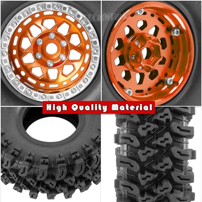 RC 2.2 Wheel Tires for 1/10 SCX10 SCX10 II 90046 SCX10 III AXI03007 SCX10 Pro TRX4 TRX6 Gen7/8 D90 VS4-10 MST CFX RC Crawler Car,4pcs Aluminum RC 2.2 in Beadlock Wheel,Orange - color: Orange - (2.2tires)