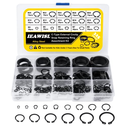 Snap Ring Set, 325Pcs Alloy Steel External Retaining Ring 15 Sizes C-Clips, Circlip Set for Axles, Shafts, and Other Moving Parts - color: Black, size: 325 pcs