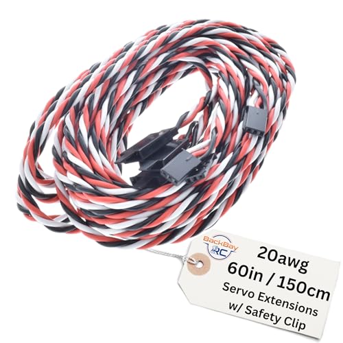 BackBayRC - 20awg Servo Extension Twisted Wire w/Safety Clip - 100 Strands for RC Vehicles, Drones, E-Bikes - 10 Lengths / 5 Wires per Pack (150CM / 60in / 5ft) - style: 150CM / 60in