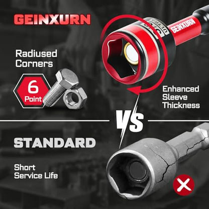 Impact Nut Driver Set, 9 Pieces 2.56 Inch Long 1/4 to 1/2 Magnetic SAE Nut Setter Set, 6 Point Alloy Steel Use 1/4” Hex Shank Impact Driver Stored in Portable Storage Cases for Repair - size: 2.56", style: 2.56"-S