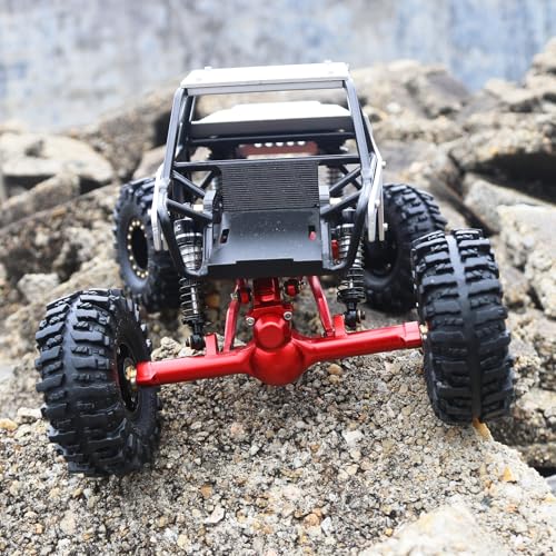 OGRC +4mm Axles with Double Joint Shaft & Brass Steering Knuckle for SCX24 | Aluminum Axle Housing, Brass Steering Knuckles, Stock 2/16T Gears, for Axial SCX24 AX24 1/24 RC Crawler, Red - color: Red