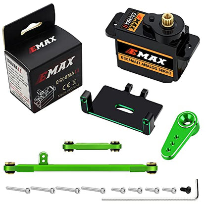 SCX24 Servo EMAX Servo with Servo Mount & Arm & Steering Link Set GR | Metal Gear Steering Servo, SCX24 Upgrade Parts - color: Green
