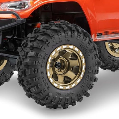 1.0" Beadlock Aluminum Wheels and 51mm Soft Rubber Tires | for SCX24, TRX4M, Ascent 18, FCX24, 1/18 1/24 RC Crawler, 7mm Hex, 0mm Offset, with Foam Inserts, (Bronze 101) - color: Bronze 101