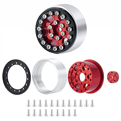 4Pcs 1.0" Micro Beadlock Wheels RC Crawler Wheels, Red+Black | For 1/24 Axial SCX24 Bronco Deadbolt C10, RC Crawler Car