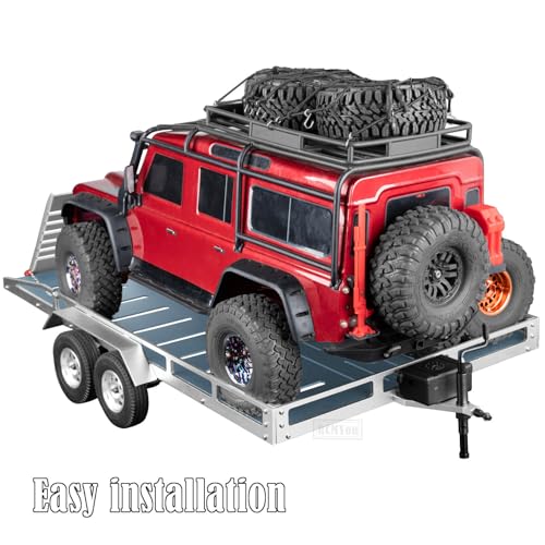 RC Trailer for 1/8 1/10 RC Crawler TRX4 TRX6 Redca t Scout II Gen8 Tamiya Scx10 II D90 Wraith,Aluminum RC Heavy Duty Truck and RC Rock Cars Trailer with RC Trailer Hook Coupler,Titanium - color: (Aluminum Rc Trailer) - Titanium