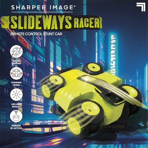 Sharper Image® Slideways Racer – Drifting Stunt RC Car with Rechargeable Battery, 3 Driving Modes, 90-Degree Wheel Rotation, LED Lights, 2.4 GHz Remote Control, High-Speed RC Stunt Car Toy for Ages 6+