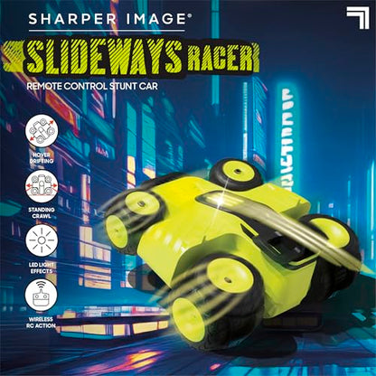 Sharper Image® Slideways Racer – Drifting Stunt RC Car with Rechargeable Battery, 3 Driving Modes, 90-Degree Wheel Rotation, LED Lights, 2.4 GHz Remote Control, High-Speed RC Stunt Car Toy for Ages 6+