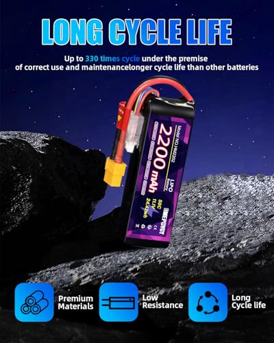 11.1V Lipo Battery Pack 3S 2200mAh 50C with XT60 Plug for FPV Drone Quadcopter RC Airplane Aircraft - color: XT60