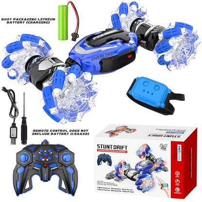Gesture Sensing RC Stunt Car, Hand Controlled Remote Control Twist Cars | 4WD Remote Control Car with Lights, Music & Spinning Stunt, Birthday Toy Gift for Kids Boys Girls Age 6 7 8 9 10 11 12 - color: Blue