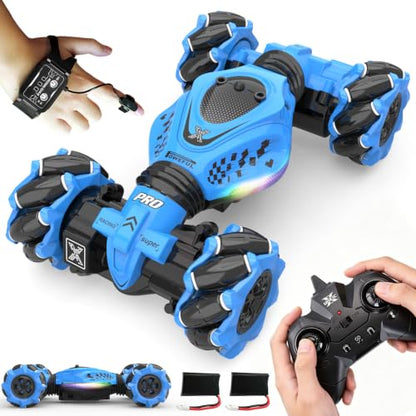 Remote Control Car - RC Drift Car Gesture Sensing Toy Boy Age 6-8-12 Gifts | Gesture Sensing RC Stunt Car for Kids Toys 6 7 8 9 10 11 12 Year Old Boy Birthday Christmas Presents with Lights Music - color: Blue