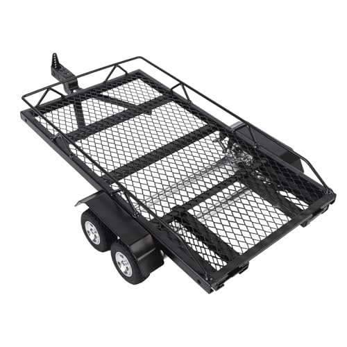 Flatbed Truck Toy, Dual Axle Heavy Duty RC Trailer, Metal Toy Trailer with Ramp and Hook for RC Crawler, Car, Farm Toys
