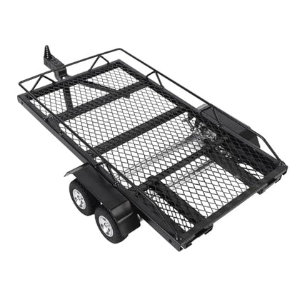 Flatbed Truck Toy, Dual Axle Heavy Duty RC Trailer, Metal Toy Trailer with Ramp and Hook for RC Crawler, Car, Farm Toys
