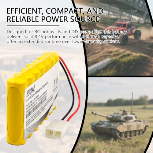 (2-Pack) 8.4V 800mAh Ni-Cd Battery with Tamiya Connector & USB Charger | For RC cars, trucks, tanks, electric toys and lighting; includes 2 rechargeable battery packs and 2 USB chargers.
