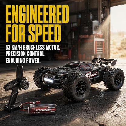 MJX 14207 1/14 Scale Brushless RC Truck, 4WD High Speed Off-Road RC Car with 2852 4200KV Motor, 50A ESC, Aluminum Chassis, 2.4GHz Remote, 7.4V 3000mAh Battery, RTR RC Monster Truck for Adults