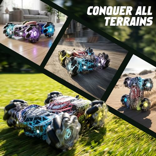 Spider Black Gesture Sensing Remote Control Car for Boy 3-12 | Double Sided RC Cars, Full-Body Light, 2.4GHz Hand Controlled, Rechargeable RC Stunt Car - color: Black