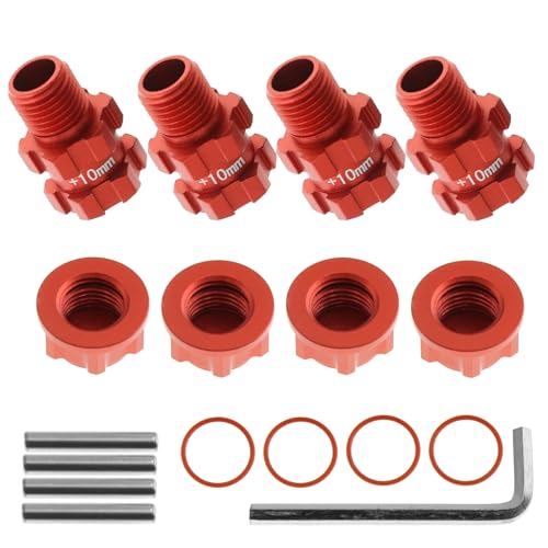 RC Wheel Hex 10mm Extended Wheel Hub Drive 14mm to 17mm with Anti-dust Cap Nuts 17mm Alum for Arrma Senton Granite Big Rock Vorteks 3S Senton Granite Mega550 Infraction Mega570 Upgrade Parts (Red)