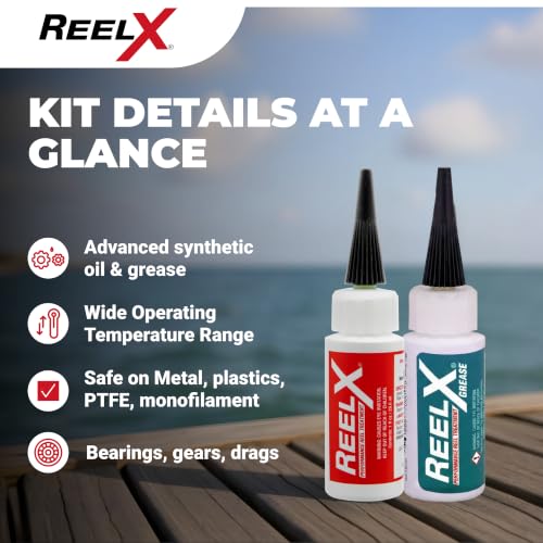 ReelX Fishing Reel Grease, Marine-Grade Anti-Rust Lubricant for Bearings, Spinning, Baitcasting, Spincast, Fly, Trolling & Electric Reels, Corrosion Prevention & Control - size: Oil + Grease 1oz each