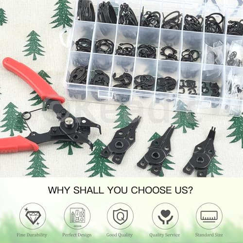 Keadic 312Pcs [M4-M28] C-clip External Retaining Rings Snap Rings Assortment Kit & [1.5mm-10mm] E-clip Circlip Ring Assortment Set & Pcs Snap Ring Plier with Tweezers (Alloy Steel)