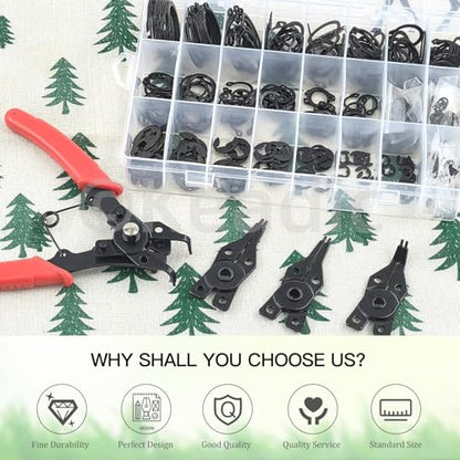 Keadic 312Pcs [M4-M28] C-clip External Retaining Rings Snap Rings Assortment Kit & [1.5mm-10mm] E-clip Circlip Ring Assortment Set & Pcs Snap Ring Plier with Tweezers (Alloy Steel)