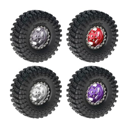 1.3” Aluminum Beadlock Wheels & Rock Trail Tires Set for 1/18 1/24 RC Crawlers, -8.0mm Offset, 68×26mm, 7mm Hex, Fits TRX4M SCX24 AX24 FCX24 Ascent-18, Pre-Assembled 4 pcs (White) - color: White