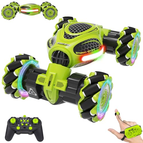 Hand Controlled RC Car, 2.4Ghz 4WD Gesture Sensing RC Stunt Car | Toys Gift for Boys and Girls Ages 6-12, 360° Rotating Drift Cars with Lights and Music, Ideal Birthday and Xmas Gift, Green - color: Green