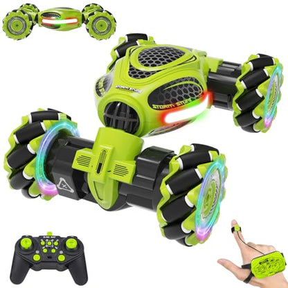 Hand Controlled RC Car, 2.4Ghz 4WD Gesture Sensing RC Stunt Car | Toys Gift for Boys and Girls Ages 6-12, 360° Rotating Drift Cars with Lights and Music, Ideal Birthday and Xmas Gift, Green - color: Green