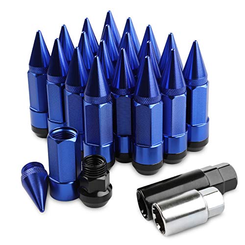 20Pcs Anti Theft Spikes Extended Tuner Wheel/Rims Lug Nuts with Wheel Locks M12X1.5+Socket (Blue) - color: Blue