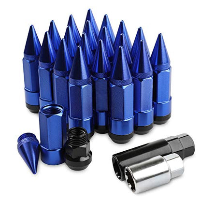 20Pcs Anti Theft Spikes Extended Tuner Wheel/Rims Lug Nuts with Wheel Locks M12X1.5+Socket (Blue) - color: Blue