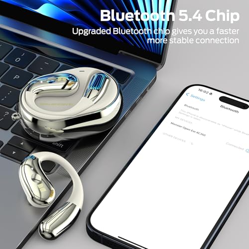 Monster Open Ear AC360, Bluetooth 6.0 Headphones with24H Playtime, IPX5 Waterproof, Touch Control, Wireless Rotary Earphone with Lanyard, Lightweight Comfort Fit for Sports/Running/Gym