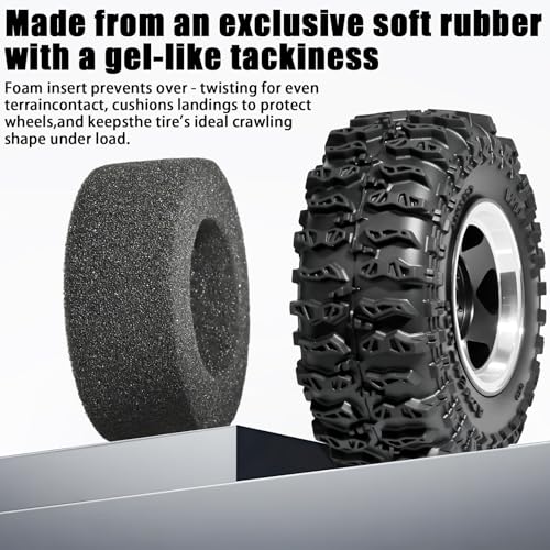 1.3" Beadlock Wheel Tires, Aluminum 1.3 Beadlock Wheels and Tires Upgraded 1.45-inch Wheel for for 1/24 SCX24 AX24 FCX24 1/18 TRX4M FMS RC Crawler Car Upgrade (Black) - color: Balck