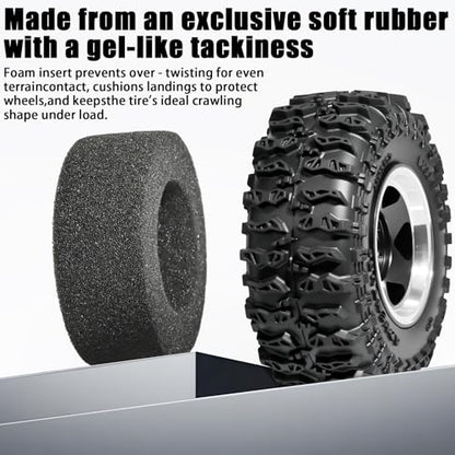 1.3" Beadlock Wheel Tires, Aluminum 1.3 Beadlock Wheels and Tires Upgraded 1.45-inch Wheel for for 1/24 SCX24 AX24 FCX24 1/18 TRX4M FMS RC Crawler Car Upgrade (Black) - color: Balck