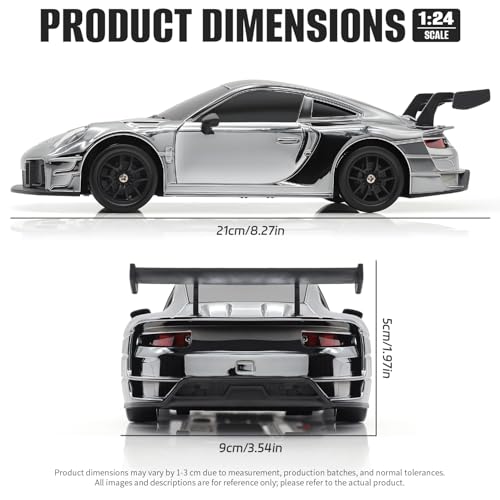 RC Drift Car, 1:24 4WD Remote Control Cars Vehicle with LED Light,2.4GHz 20KM/H High Speed RC Cars with Two Batteries & Drifting Tires Racing Sport Toy for Adults Boys Girls Kids Silve - color: Silver