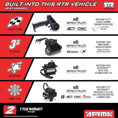 ARRMA 1/16 Mini Kraton 3S DSC 4X4 RTR Brushless RC Speed Truck, Black/Red | RC Car, Battery and Charger Not Included ARA2508T1