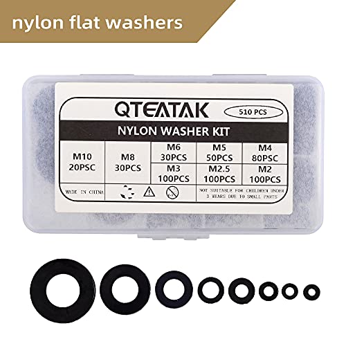 510 Pcs Black Nylon Flat Washer Assortment Kit | Suitable for Electrical Connections on Household and Commercial Appliances (M2 M2.5 M3 M4 M5 M6 M8 M10)
