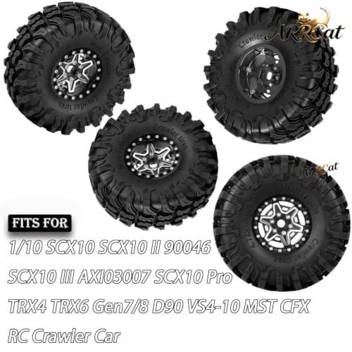 1.9 Beadlock Wheels Tires for 1/10 TRX4 TRX6 SCX10 SCX10 II 90046 SCX10 III AXI03007 SCX10 Pro Gen7/8 D90 VS4-10 MST CFX RC Crawler Car,RC Aluminium 1.9 Heavy Duty Rims and Rubber Tires,Black