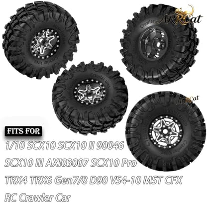 1.9 Beadlock Wheels Tires for 1/10 TRX4 TRX6 SCX10 SCX10 II 90046 SCX10 III AXI03007 SCX10 Pro Gen7/8 D90 VS4-10 MST CFX RC Crawler Car,RC Aluminium 1.9 Heavy Duty Rims and Rubber Tires,Black