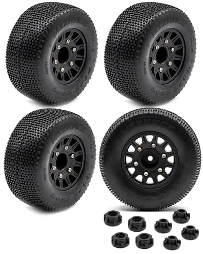 12mm/14mm Hex Rc Truck Tires,RC Wheels Tires for 1/10 Slash 2WD 4×4,Axia1/Arrm a Senton/Re dcat Rc 4wd,Hex Detachable Replacement Running on Off-Road Tire,on-Road Tires,4-Pack,Black