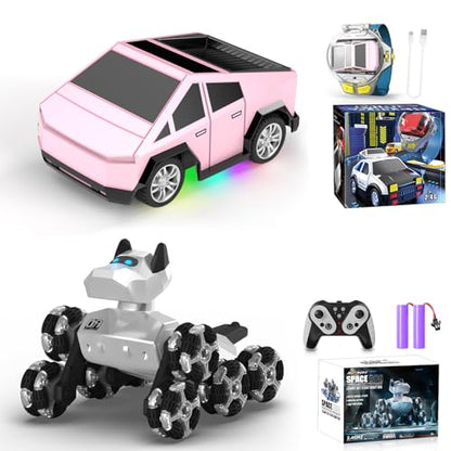 Watch Remote Control Car Toy, 2.4 GHz Mini RC Cars Watch Toy with LED Lights USB Charging+Remote Control Robot Dog Toy 2.4GHz 8WD All-Terrain Gesture Sensing Stunt RC Cars RTR Climbing Robot Dogs