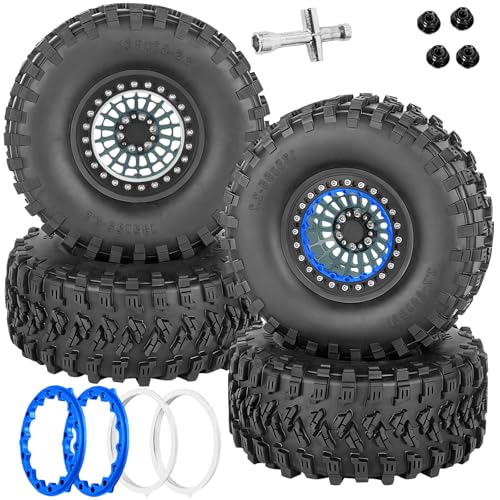 RC Aluminum 2.2" Beadlock Wheel Tires Set for 1/10 RC Crawler Car,TRX6 TRX4 SCX10 II III 90046 D90 Gen8 MST CFX VS4-10,RC Wheels 2.2 Beadlock Wheel Rims,(4PCS) Titanium - color: Titanium -(Rc Wheels Tires)