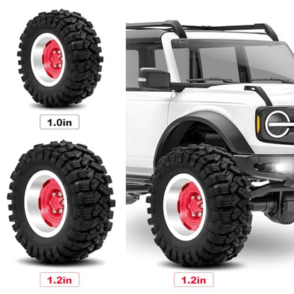 OGRC 1.3 Beadlock Wheel Tires -4mm Offset Wheels for 1/24 1/18 SCX24 TRX4M | Aluminum, 7mm Hex, Sticky Compound Rubber, for TRX4M AX24 FCX24 RC Carwler Car, Red - color: Red