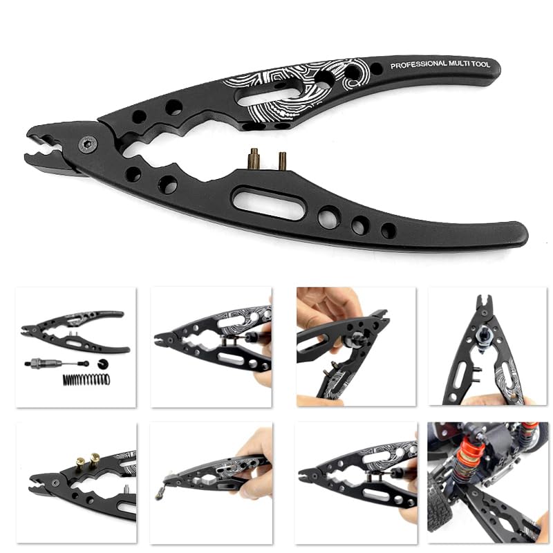 REDSPIDER Aluminum Alloy RC Shock Pliers RC Rod Ends Disassemble Tools RC Crawler Shocks Multifunction Pliers for Traxxas Arrma Axial Losi Redcat Racing Cars Trucks (A)