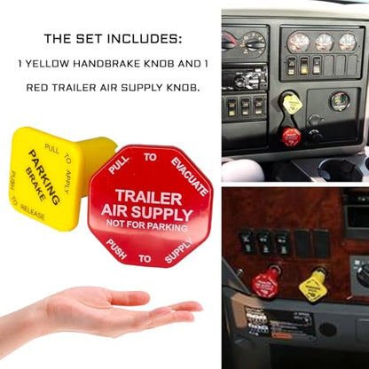 2-Pack Parking and Trailer Air Brake Knob Set 298818N Yellow and 298817N Red Parking and Air Brake Knobs Replacement for Peterbilt Kenworth Volvo Western Star Truck Trucks and Bendix MV-3 Valves