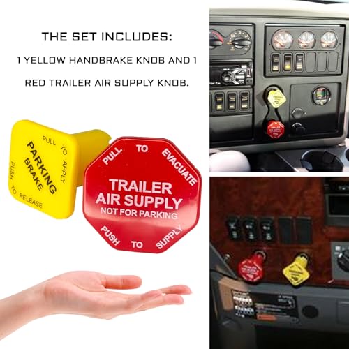 2-Pack Parking and Trailer Air Brake Knob Set 298818N Yellow and 298817N Red Parking and Air Brake Knobs Replacement for Peterbilt Kenworth Volvo Western Star Truck Trucks and Bendix MV-3 Valves