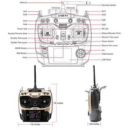 Radiolink AT9S Pro 10/12 Channels RC Transmitter and Receiver R9DS Grey | Long Range RC Remote Radio Controller for RC Airplane, FPV GPS Drone, Car, Boat and More Mode 2 - color: Champagne Gold