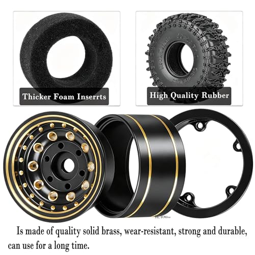 RC Full Brass 1.0" Beadlock Wheels and Tires for 1/18 Trx4m 1/24 SCX24 RC Crawler Car,1.0" Beadlock Wheels and Tires,RC Tires 1.0 Wheel Rim & Wheels Tires