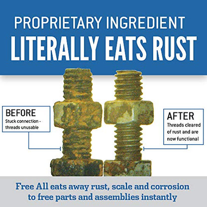 Free All Rust Eater Deep Penetrating Oil, 11 oz Aerosol – Loosens Rusted Bolts, Nuts, Pipe Connections & Locks – Industrial-Grade Rust Remover, Silicone-Free, Safe on Paint & Plastic Surfaces, 2-Pack - style: 2 Cans of 11 Ounces