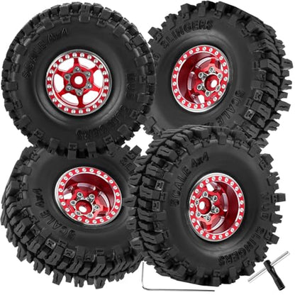 RC 1.0 Beadlock Truck Tires for 1/18 1/24 Trx4m SCX24 RC Crawler,RC Wheels Tires.Aluminum 1.0‘’ Beadlock Wheel Rim&1.0in Tires Tyres.Red(4PCS) - color: Bb-red